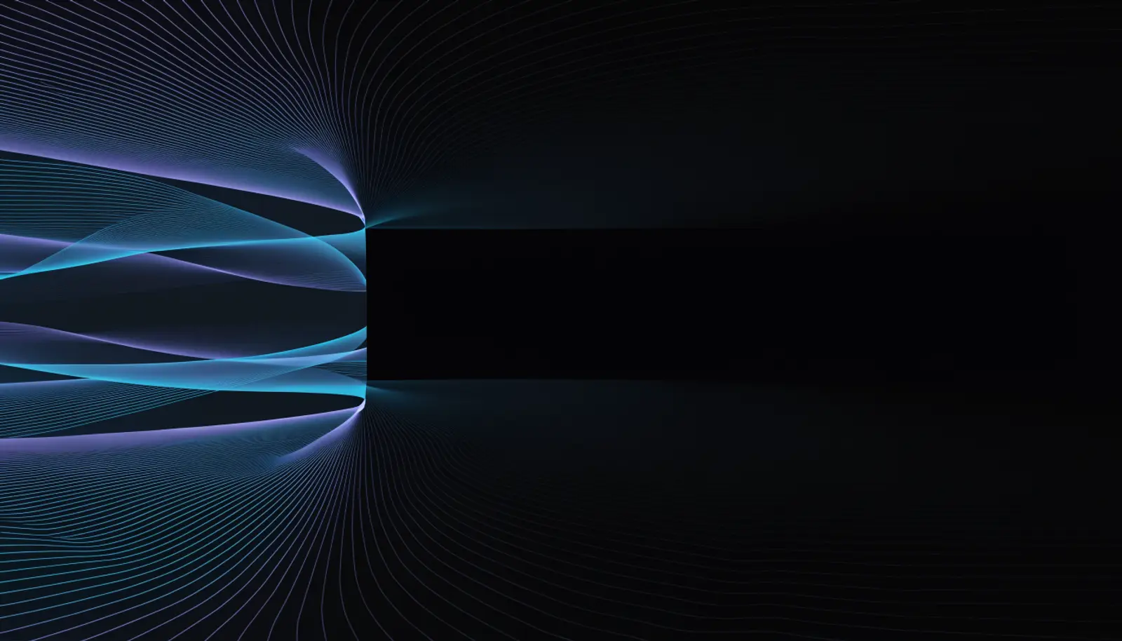 An illustration of a brightly lit region of fine ordered structure on the left ending at a hard edge, with the same structure continuing past the edge at the same brightness into a formless dark area on the right where nothing resolves.