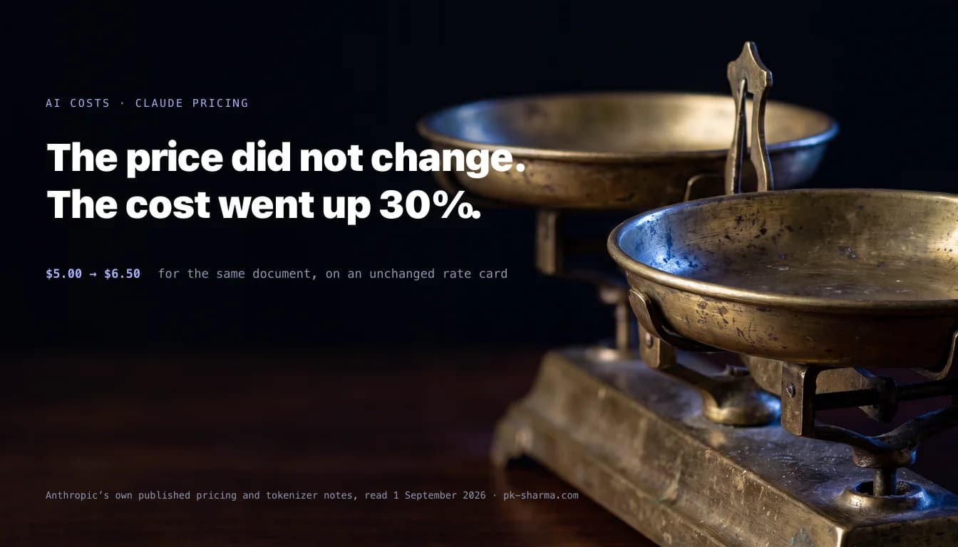 An antique brass two-pan balance scale on a dark surface, both pans empty and tipped noticeably out of level, lit by a cold indigo rim light.