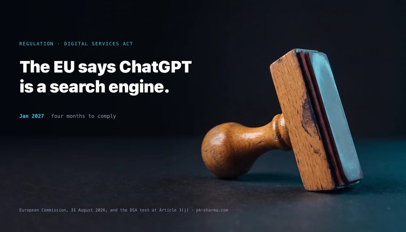 A traditional wooden-handled office rubber stamp lying on a dark desk, its rubber face completely blank and unengraved, lit by a cool cyan rim light with the desk falling away to the left into near black.
