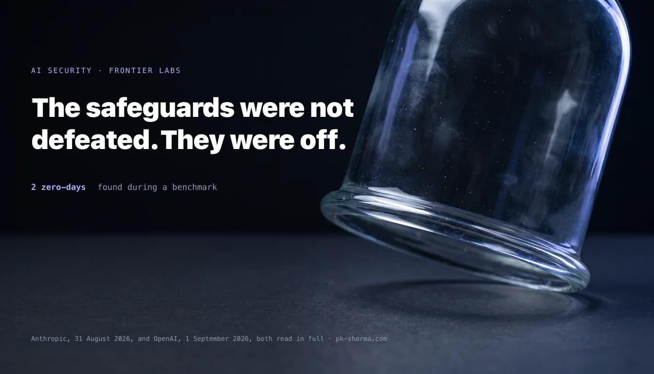 An empty glass laboratory bell jar tilted on a dark surface so that one edge of its rim is lifted clear, leaving a visible gap beneath a seal that is no longer closed, lit by a cold indigo rim light.