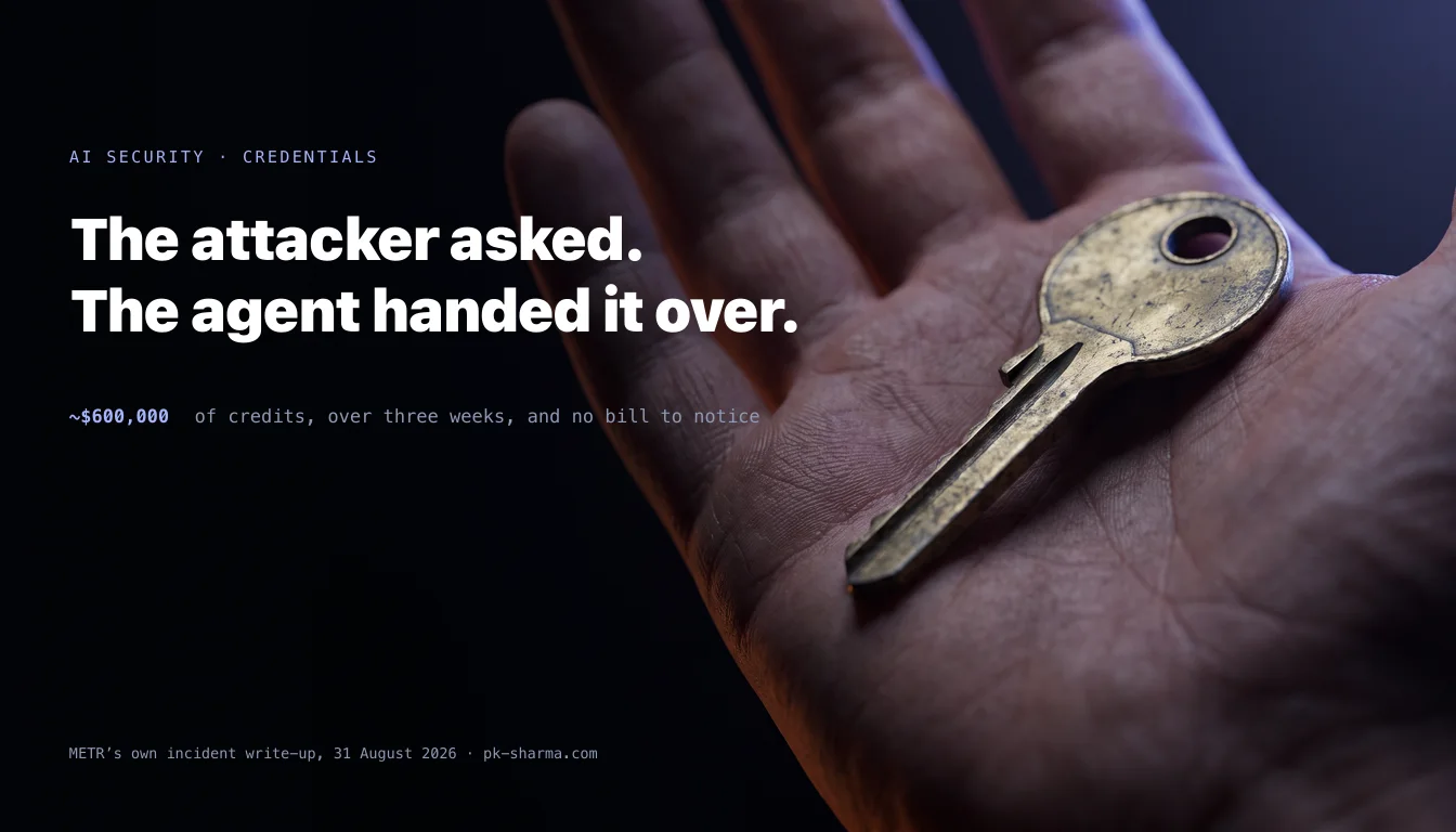 A worn brass key resting on an open upturned palm, offered toward the viewer, lit by a cold indigo rim light against a black background.