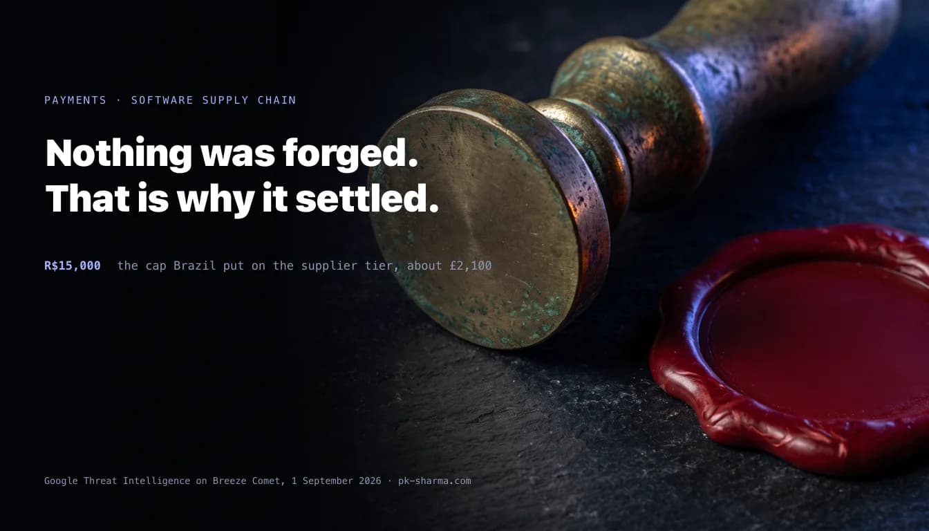 An antique brass wax seal stamp on its side beside a set pool of deep red sealing wax, both blank, on a dark surface lit by a cold indigo rim light.