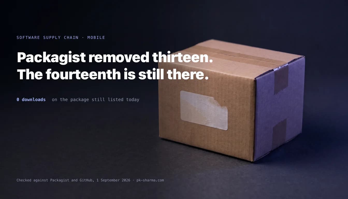 A small sealed brown cardboard shipping carton on a dark matte surface, its shipping label torn away leaving a pale rectangle of adhesive residue, lit by a cold indigo rim light.
