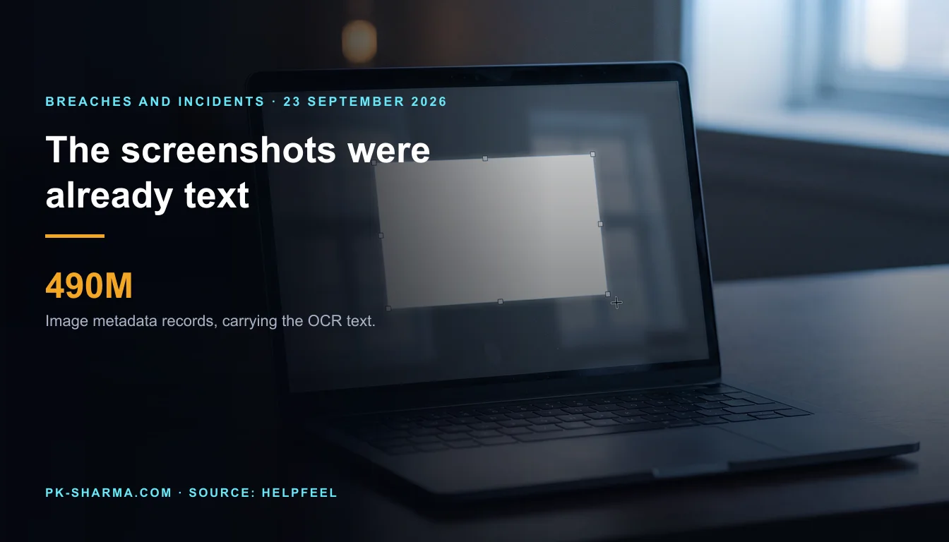 Editorial illustration for the briefing: Gyazo's breach leaked the OCR text inside 490 million screenshots, and the IDs that open them