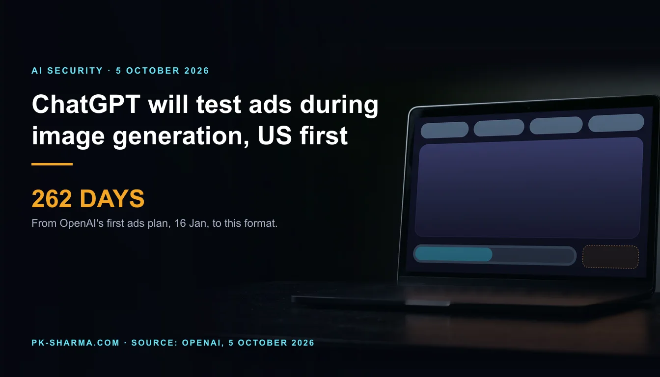 Editorial illustration for the briefing: OpenAI to test ads during ChatGPT image generation in the US; its free no-ads option has no image tools