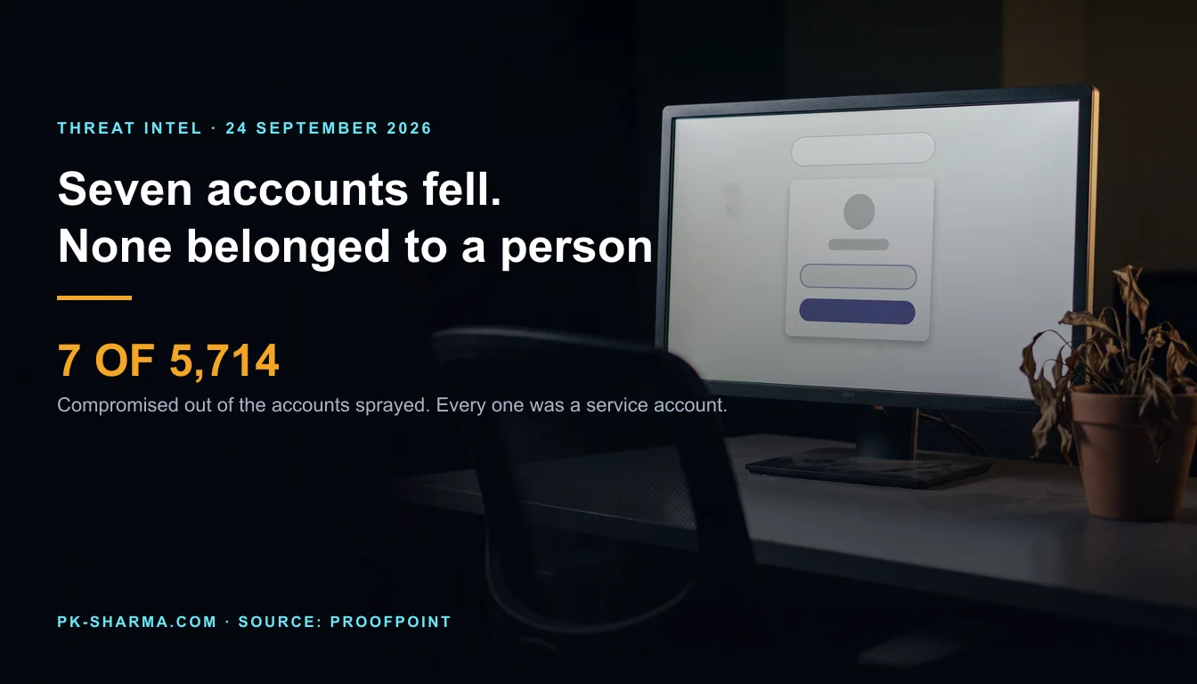 Editorial illustration for the briefing: The password spray failed. Seven accounts fell, and not one of them belonged to a person