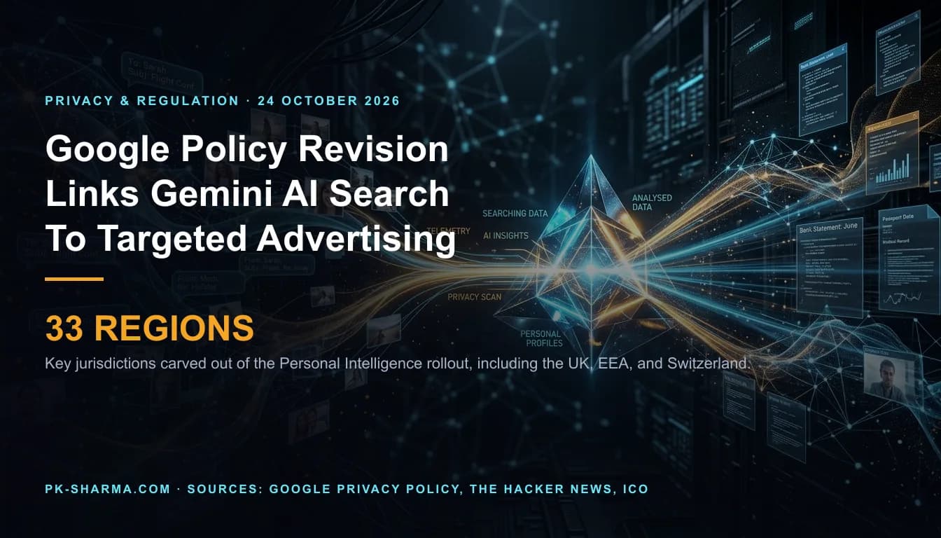 Abstract digital pipeline where personal email and photo streams flow into artificial intelligence neural nets, converting private user context into targeted advertising signals.