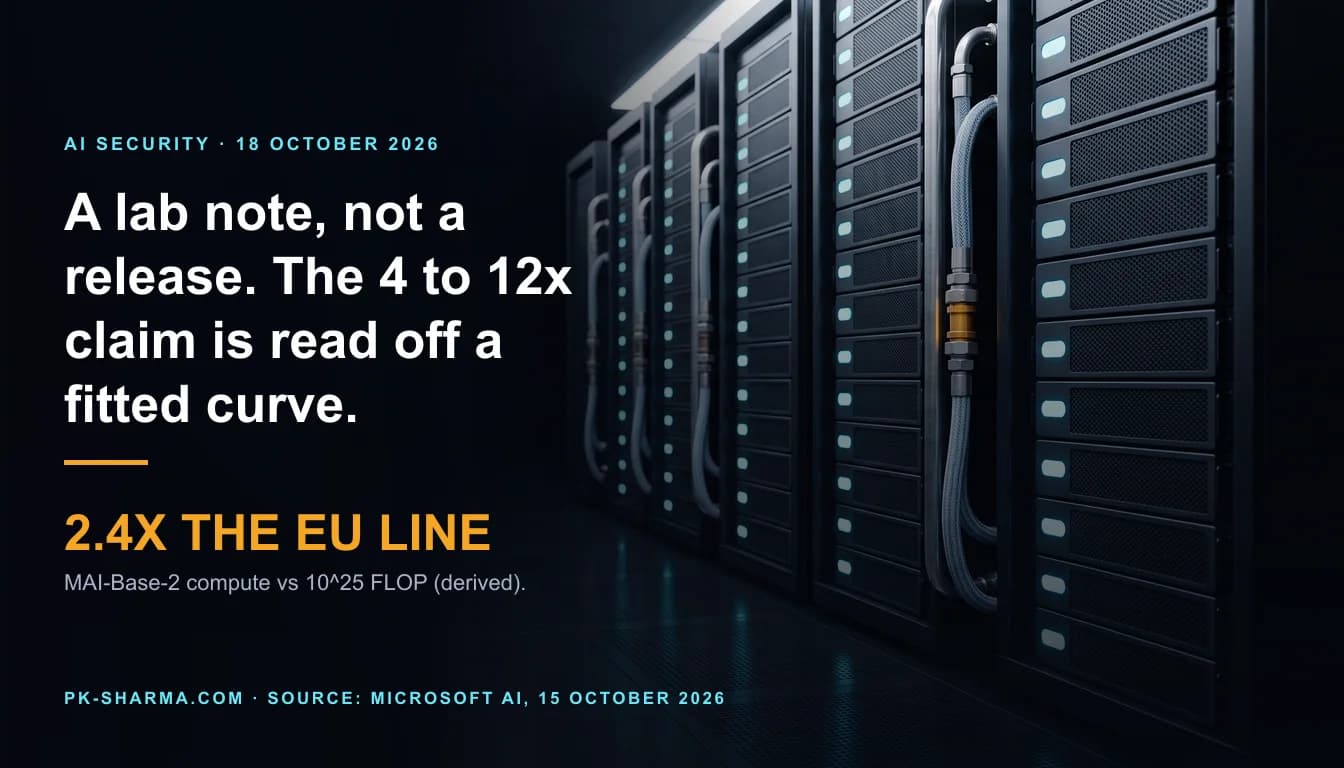 A row of tall matte black server racks in a dark data-centre aisle, receding to the right. Each tray face has a small blank glowing cyan pill, thick silver coolant pipework and braided hoses run beside the racks, and one coupling is amber. The left of the frame is empty dark blue, with the headline and a stat drawn over it: 2.4x the EU line.