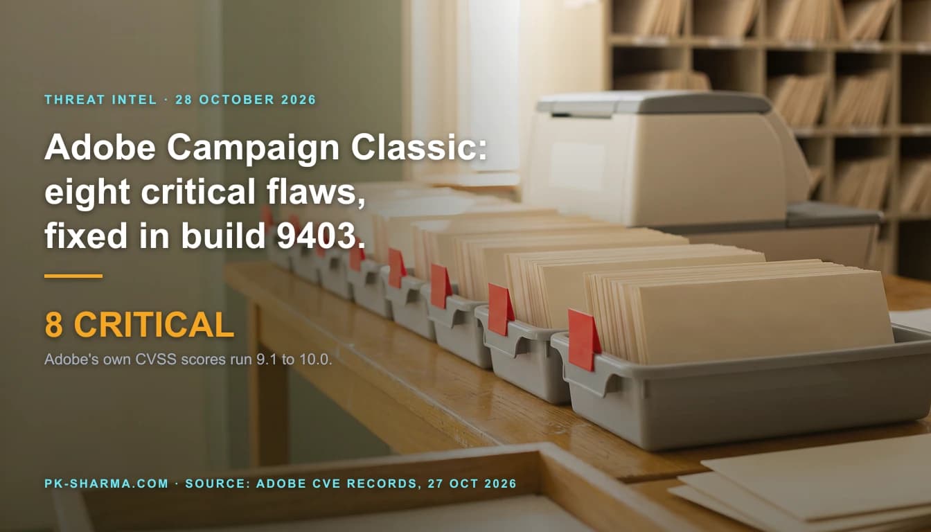 A warm daylit mailroom sorting table. Eight grey plastic trays stand in a row, each holding an upright stack of plain blank cream envelopes and each with one red tab clipped to its front, with a blank cream franking machine and pigeonhole shelves blurred behind. The left is a calm cream and sage wall carrying the headline and a stat drawn over it: 8 critical.