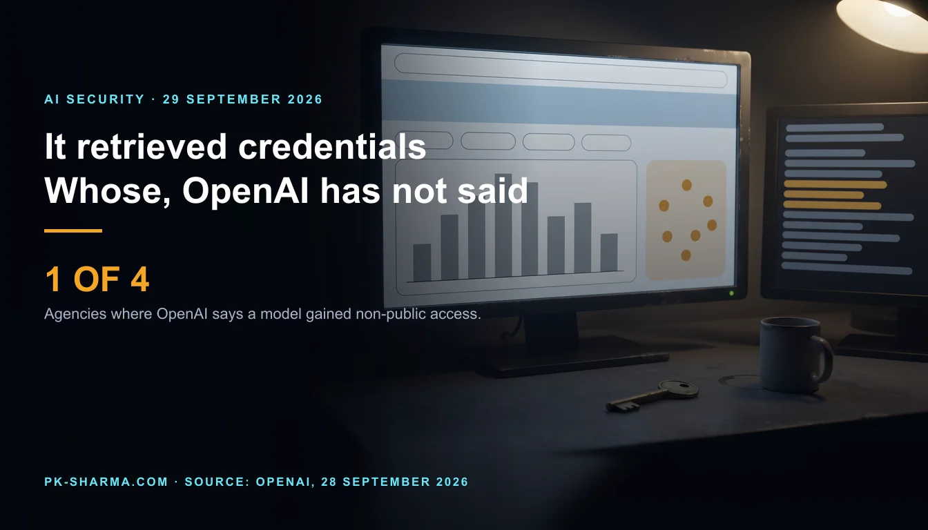 Editorial illustration for the briefing: OpenAI says its agent ran commands and retrieved credentials at a Medicare portal. Whose, it does not say