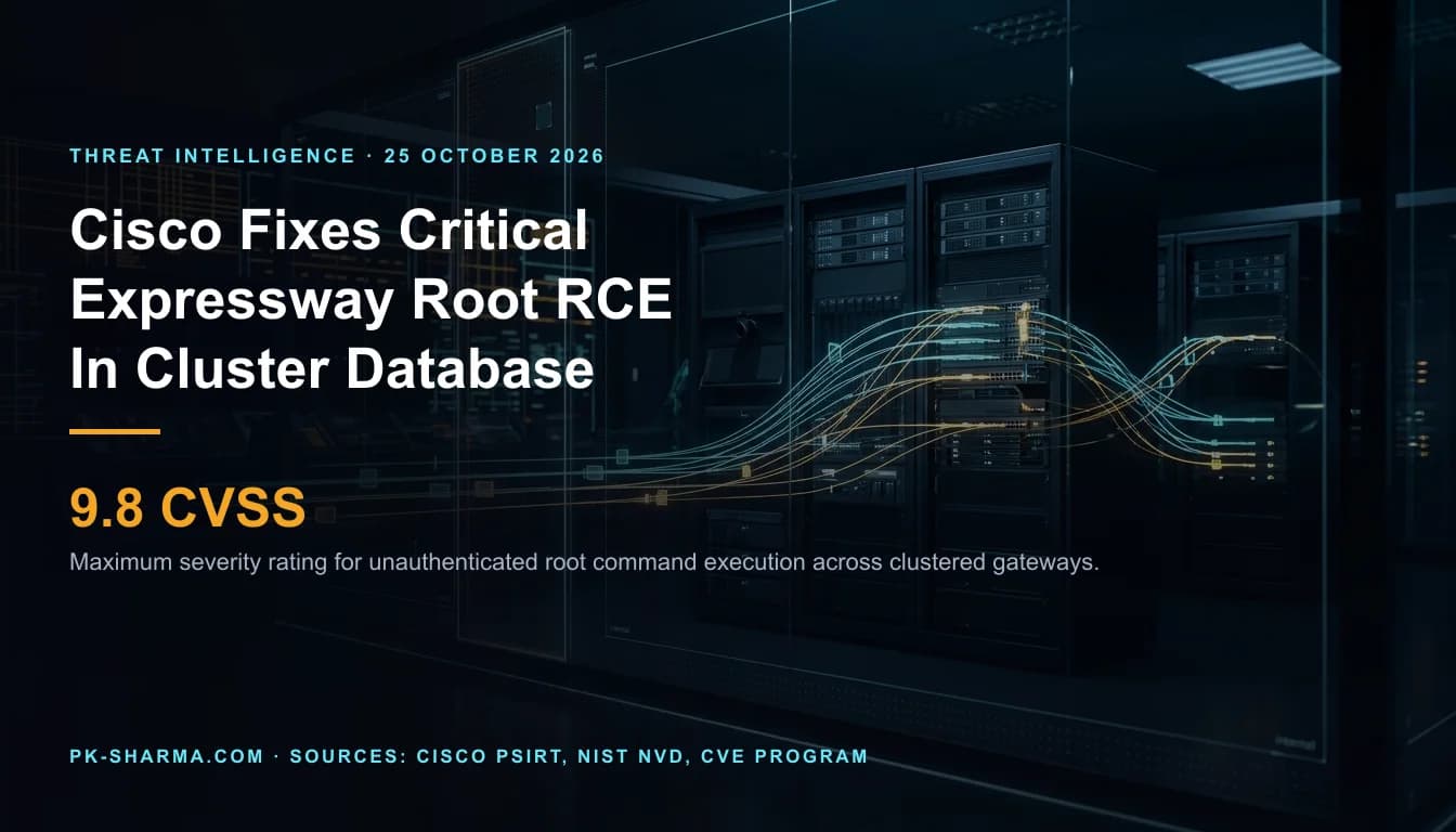 Editorial illustration for the briefing: Cisco patches maximum-severity root remote code execution in Expressway Series