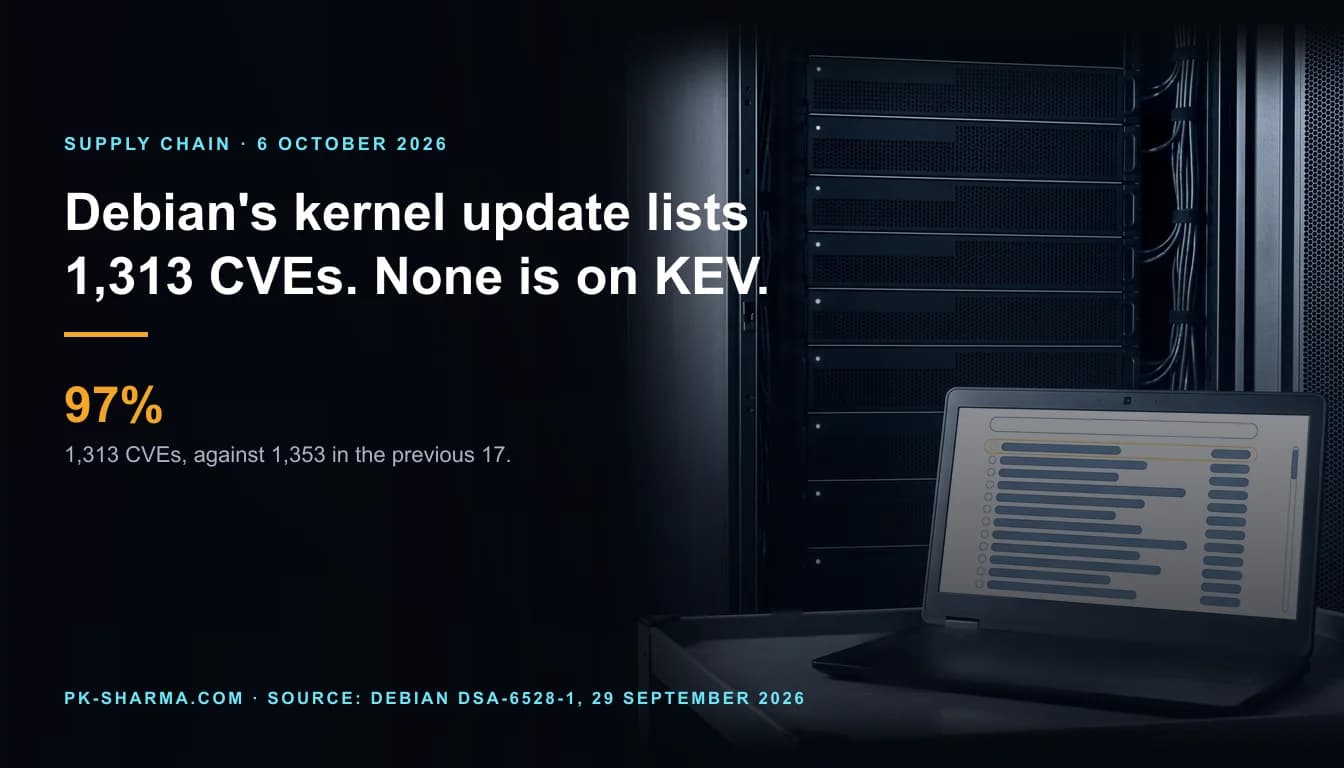 A dark data-room aisle with an open black server rack of blank-faced servers, and a laptop on a trolley showing a very long update list drawn as empty rounded rows, the first outlined in amber, beside a tall scrollbar with a tiny thumb. Nothing carries any lettering.
