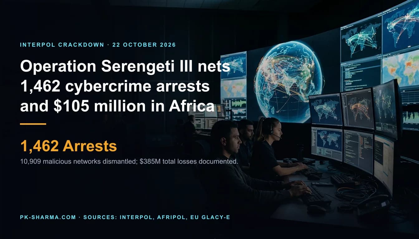 International cybercrime command center operations room showing an illuminated globe with global network connections and threat telemetry.