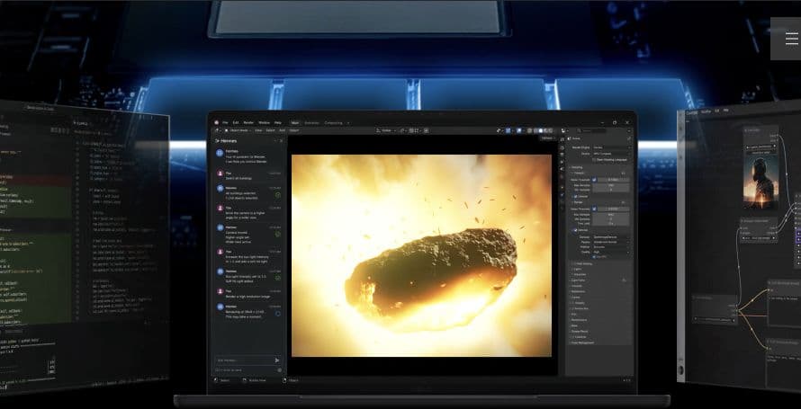Frame captured from ASUS’s ProArt P16 promotional animation showing a laptop running a creative application.