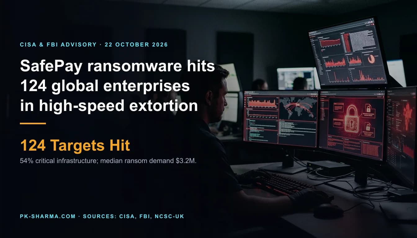 Darkened incident response center with dual widescreen monitors displaying red threat alerts and ransomware extortion indicators.