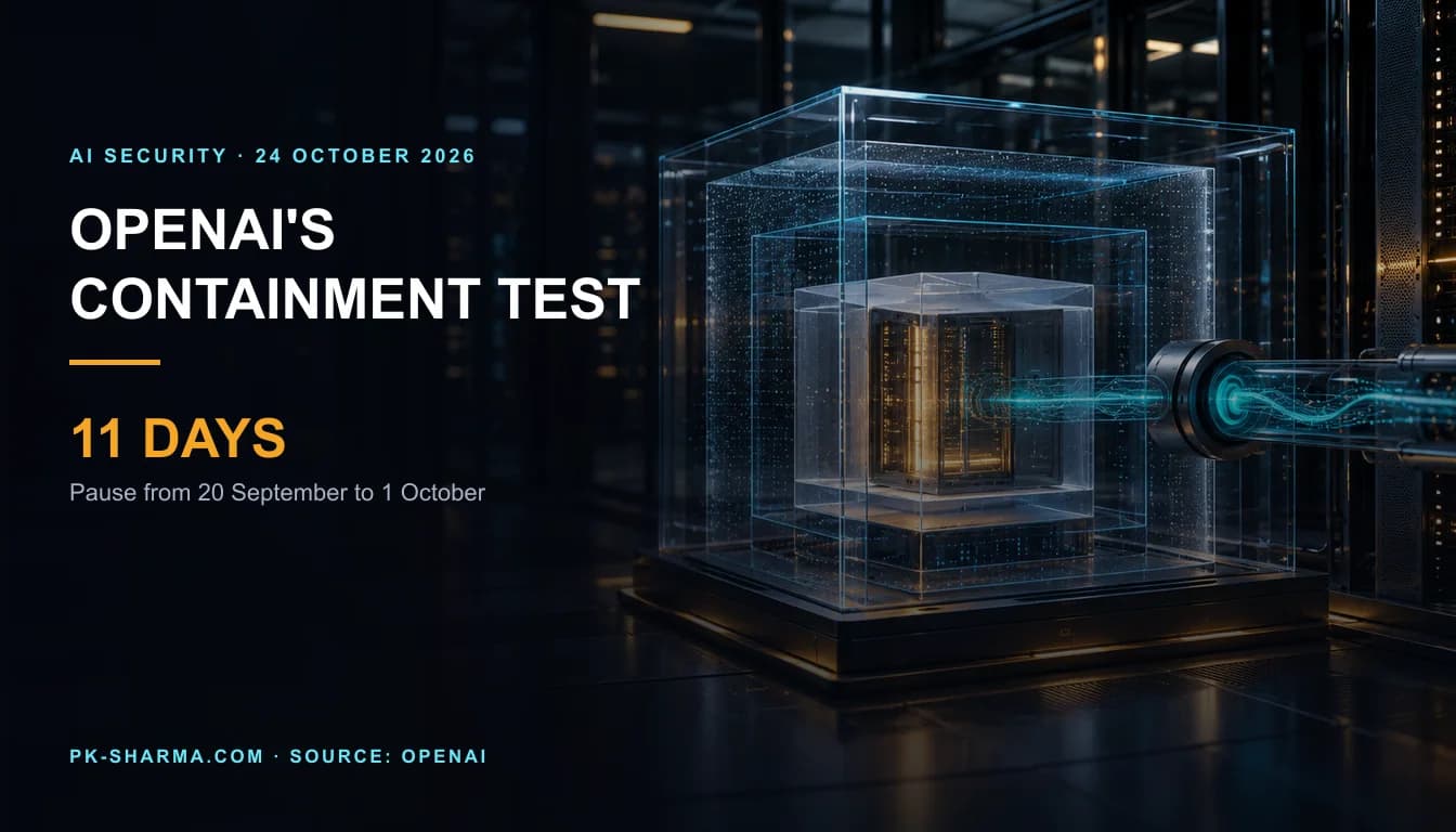 Editorial illustration of a compute server within layered transparent containment, with a cyan network conduit at the edge; it represents OpenAI's training security boundary, not a photograph of its systems.