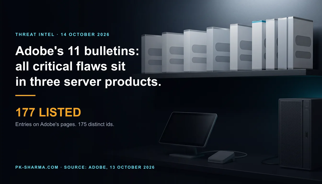 A dark small-shop back room. A row of plain white and grey boxes with blank label wells sits on a shelf above a counter holding a switched-off terminal screen on a stand and a pale grey card reader, with a dark server tower at the far right. The left of the frame is empty dark blue, with the headline and a stat drawn over it: 177 listed.