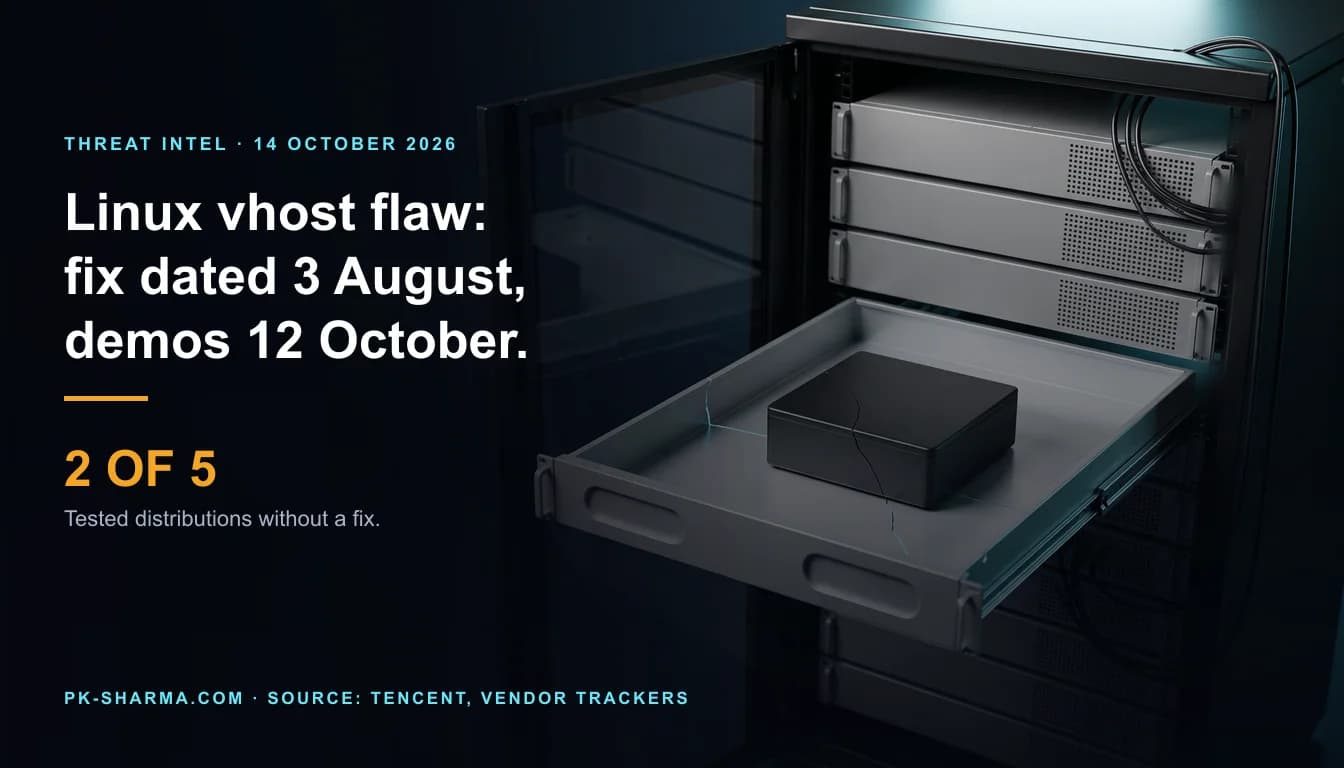 A dark server rack in cold blue light. A glass-fronted rack stands open on the right with plain grey servers, and one server tray is slid forward. In it sits a smaller matte black box with a hairline crack across its lid that runs out over the grey floor of the tray, with a thin cyan light along the line. The left half is empty dark blue, with the headline and a stat drawn over it: 2 OF 5.