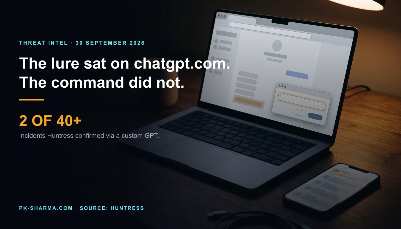 Editorial illustration for the briefing: Two of at least 40 ClickFix incidents came through a custom GPT, and the chatgpt.com address proved nothing