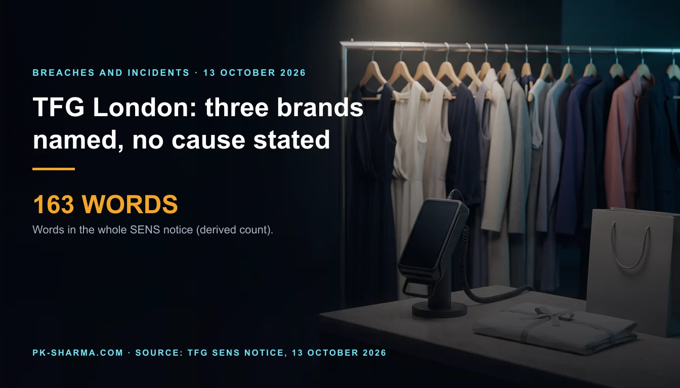A fashion boutique at night: a pale stone till counter holding a blank, switched-off card reader on a stand, a plain tissue parcel and an unprinted paper bag, with a long rail of plain dresses and jackets behind. The left of the picture is empty dark navy. Nothing in the picture carries any lettering.