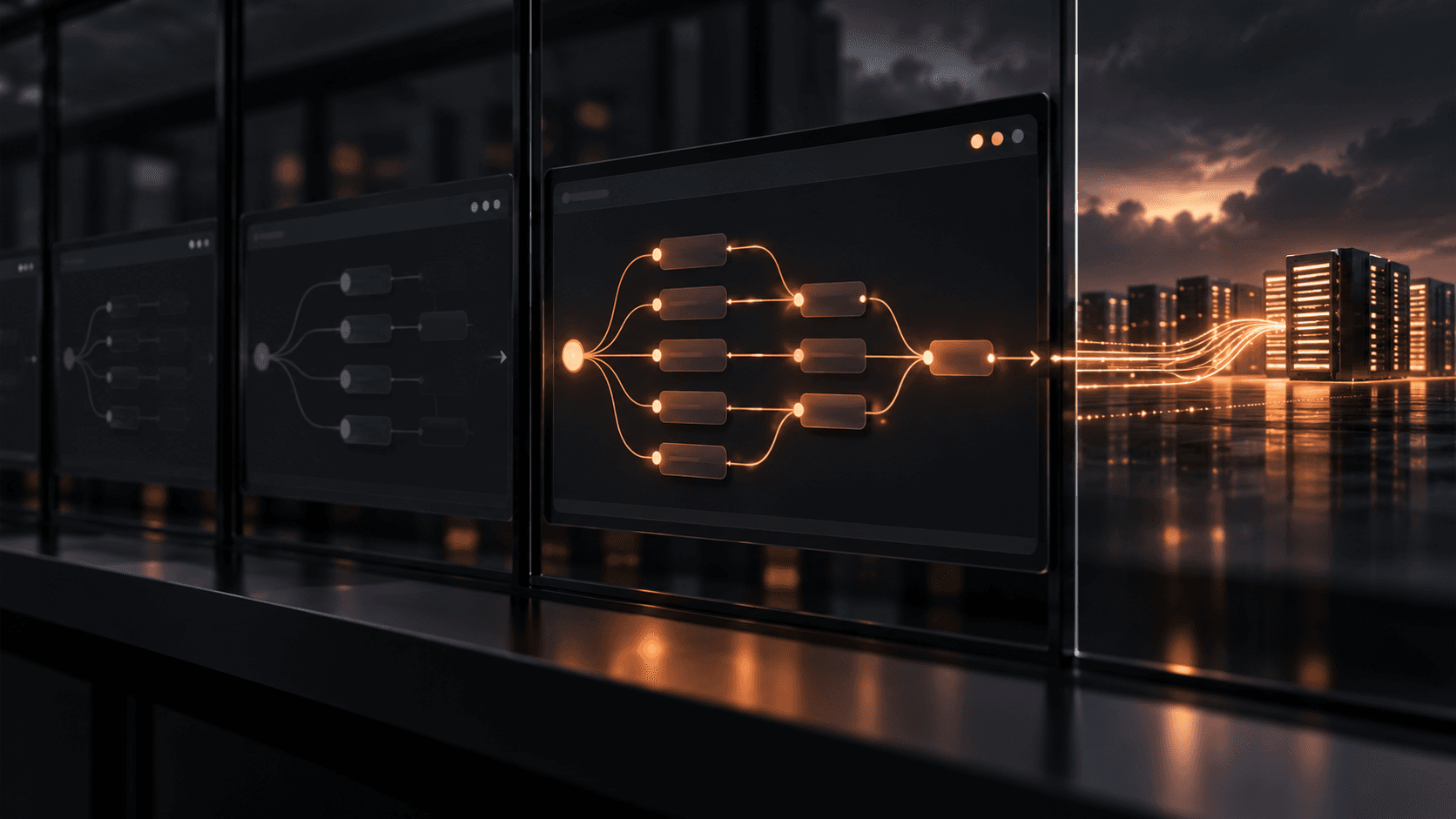 Editorial illustration of exposed agent-control dashboards with branching paths towards a server; it does not depict a specific victim.