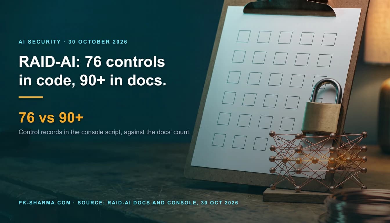A tilted brown clipboard on a scratched workbench holds white paper printed with a grid of empty square tick boxes, with a closed brass padlock resting on a small copper wire neural network sculpture in front of it. Deep teal shadows on the left carry the headline and a 76 versus 90+ stat drawn over them.