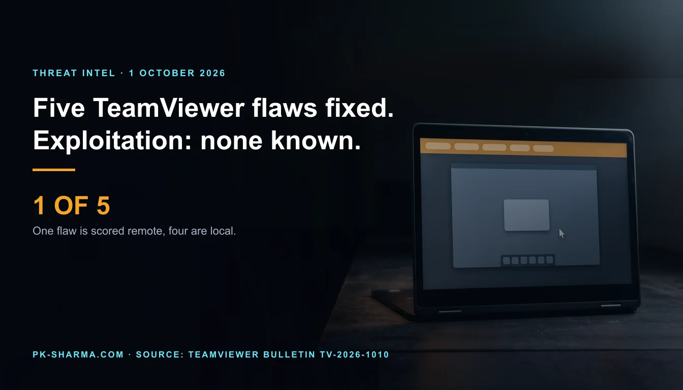 Editorial illustration for the briefing: TeamViewer's five patched flaws: one scored remote, four local, none known exploited