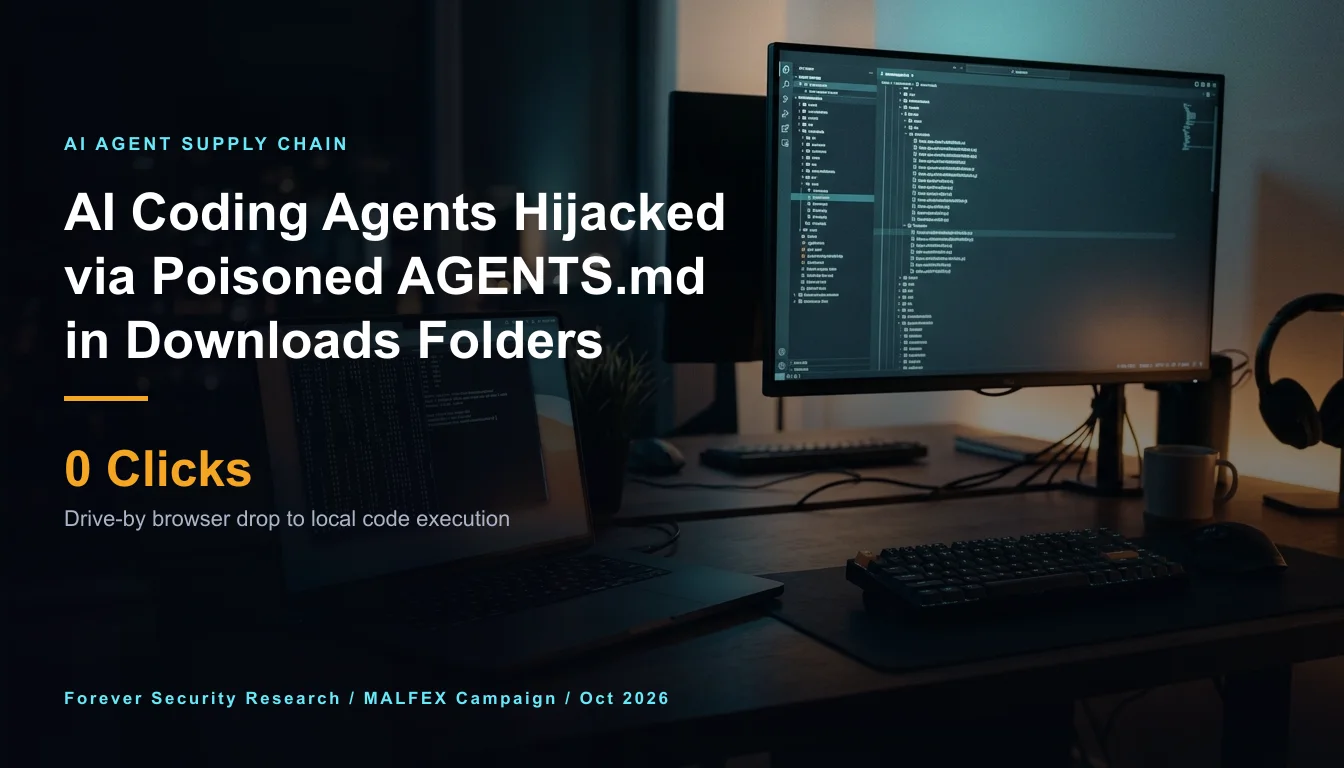 Editorial illustration for the briefing: Poisoned AGENTS.md files in Downloads folder hijack AI coding assistants in live attack