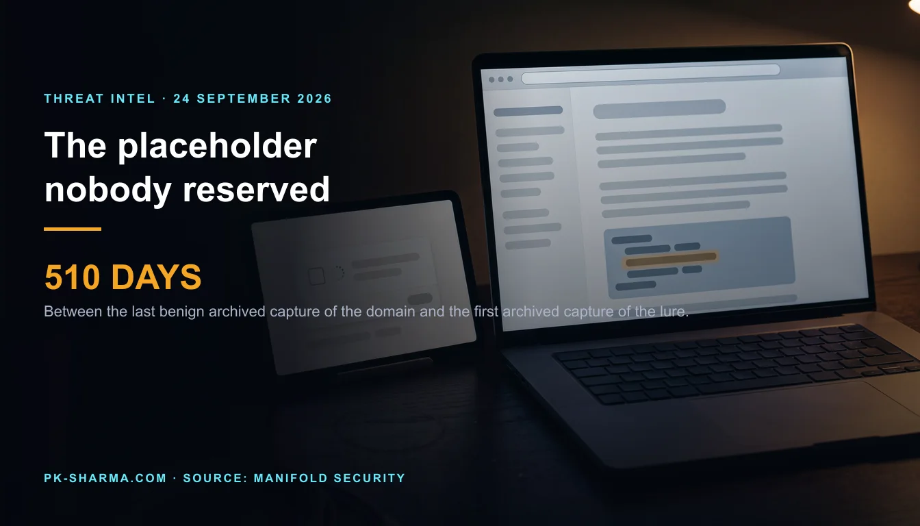 Editorial illustration for the briefing: A documentation placeholder nobody reserved now serves a ClickFix lure, and the request is the detection