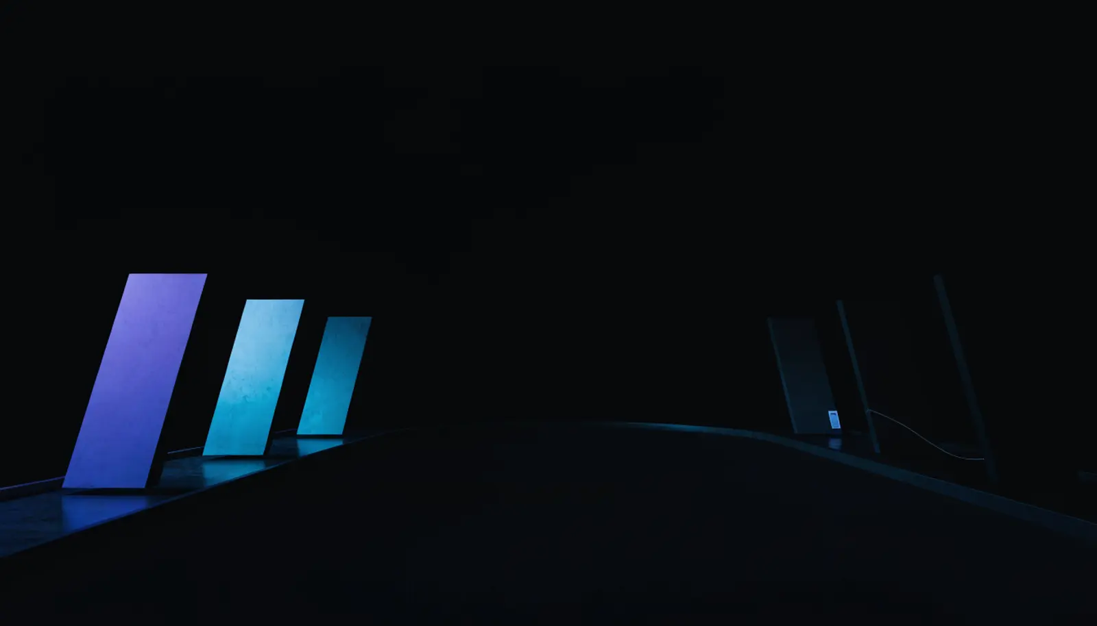An illustration of four slabs along a receding track, the first two brightly lit and aligned, the third dim and tilted with a small tag clipped to it, the fourth in shadow with a thin thread running back along the track.